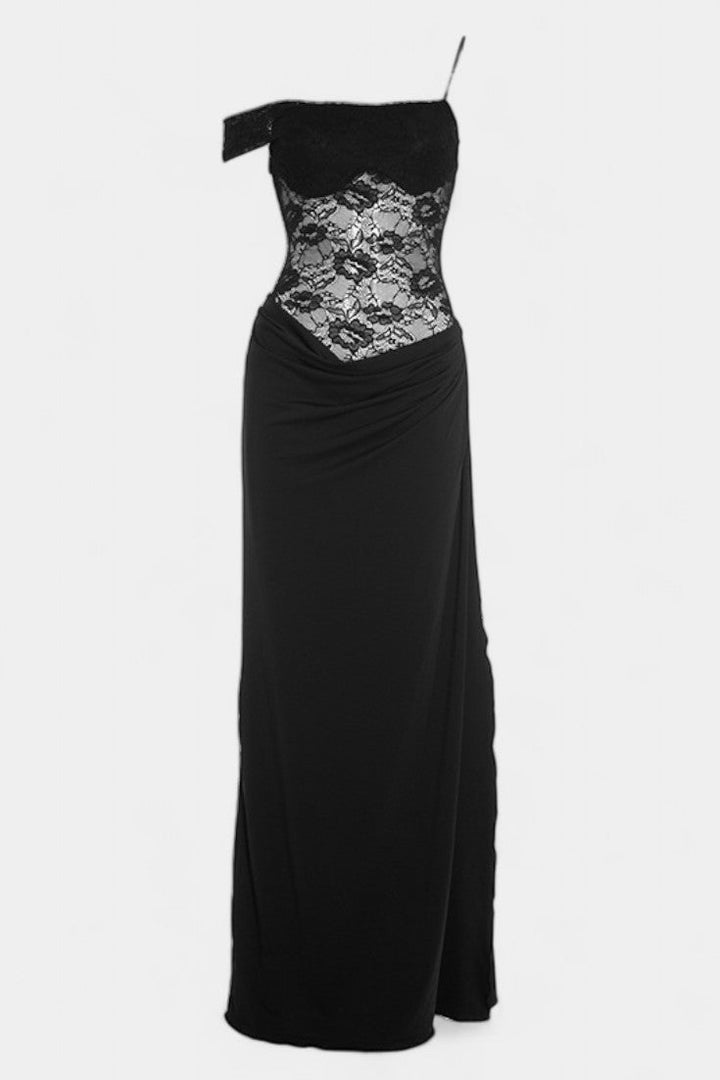 Robe Maxi Asymétrique en Dentelle Castanza