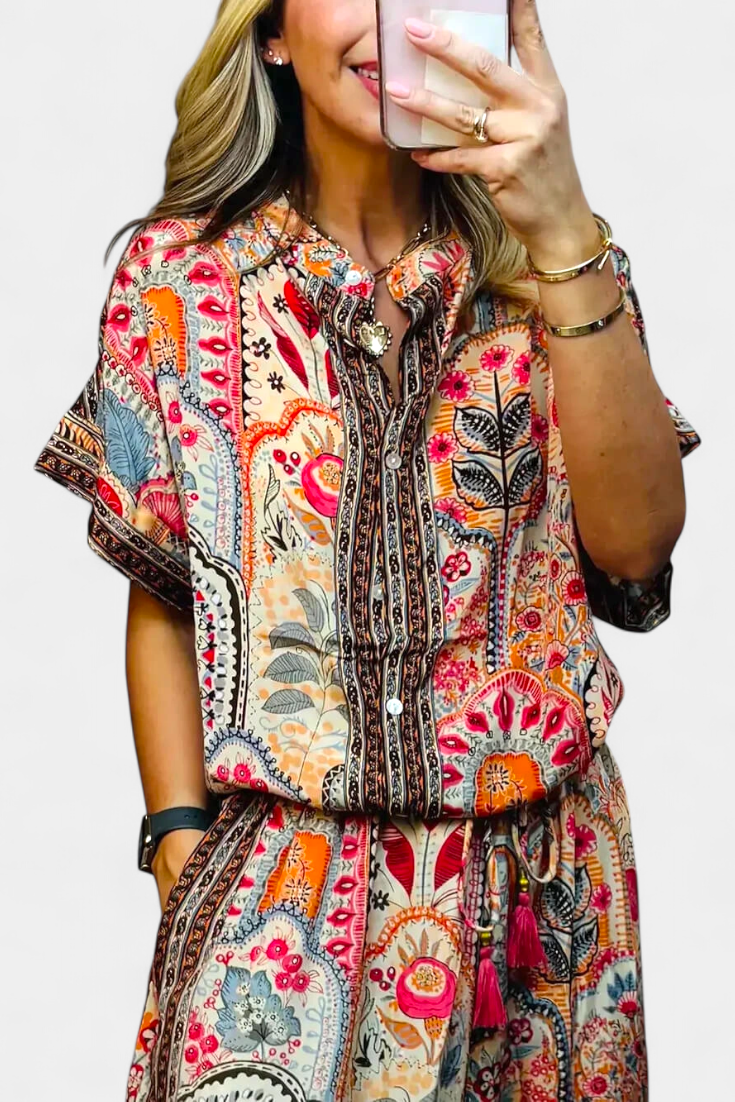 Ensemble Hallie Boho avec Pantalons Amples et Blouse à Franges