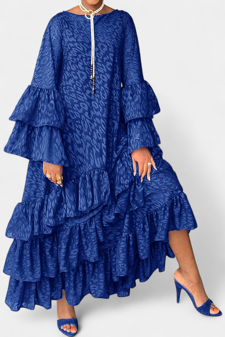 Eliselle Robe Maxi Asymétrique avec Volants et Manches Évasées