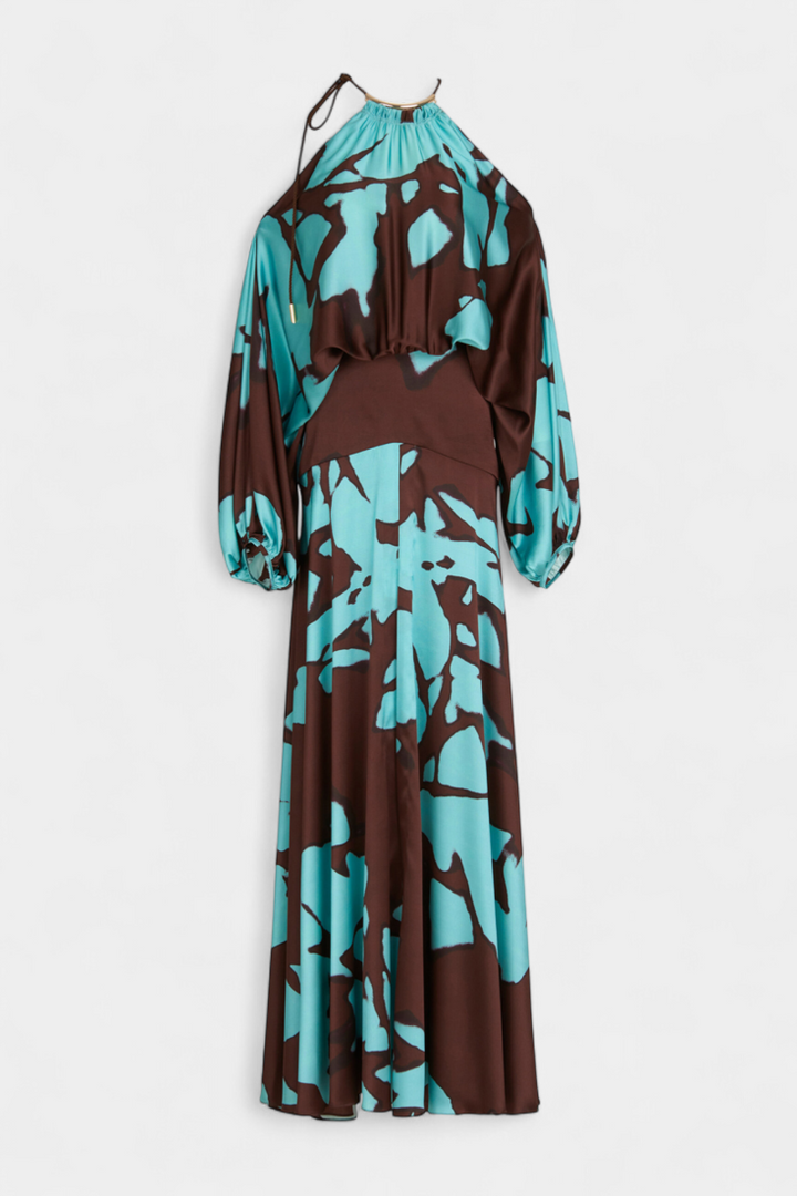 Robe Longue Monte avec Ouvertures aux Manches et Imprimé Abstrait