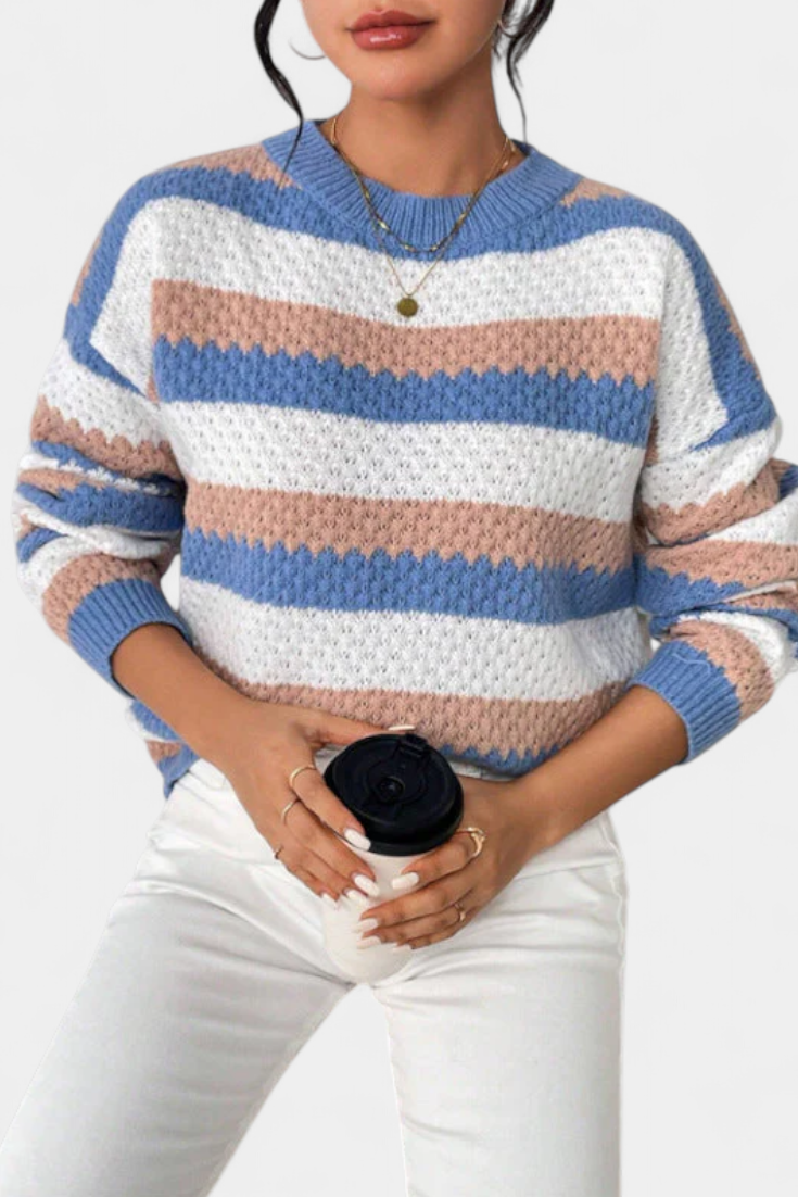 Pull Kristen Oversized à Col Rond Rayé