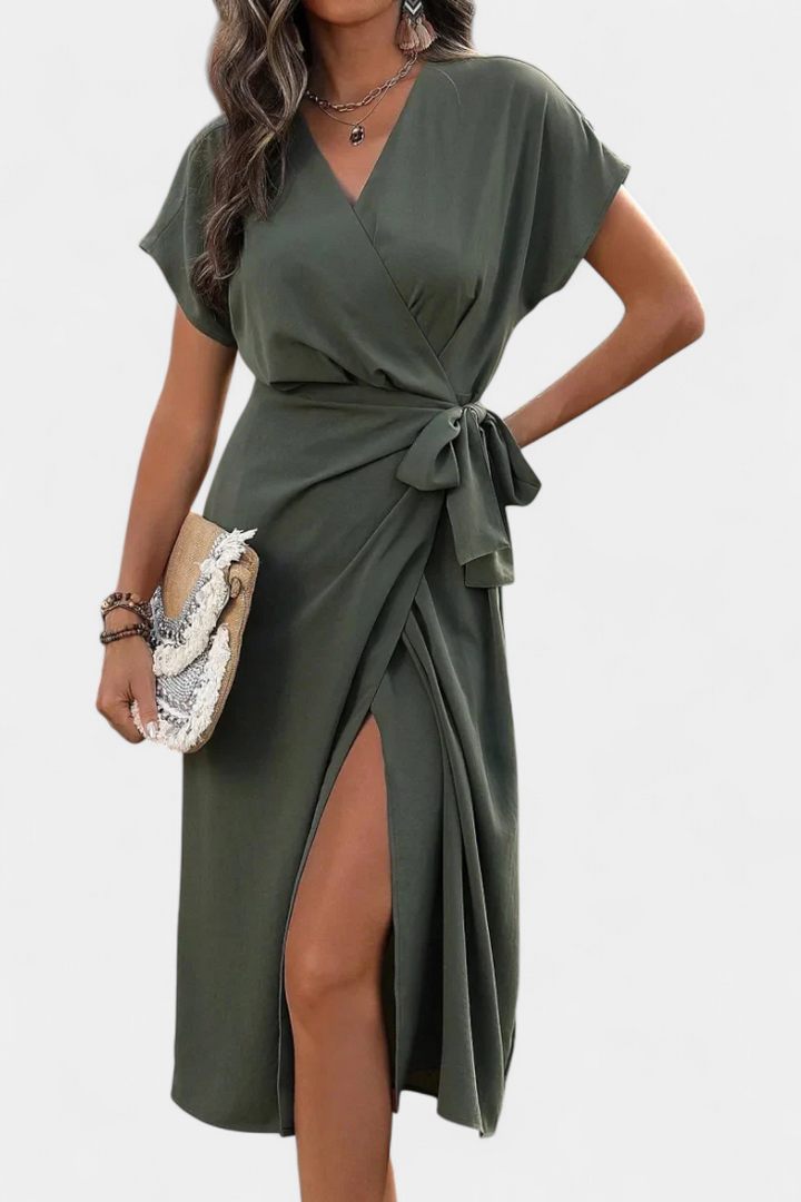 Robe Croisée Begoña avec Ceinture et Fente Subtile