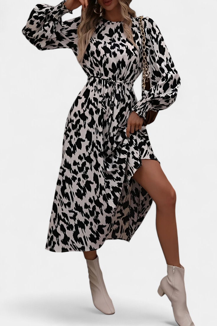 Robe A-Line en Léopard Nerin avec Ceinture Ajustable