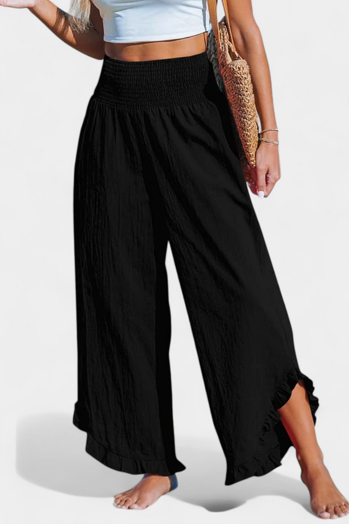 Justina Pantalon Palazzo avec Volants et Taille Haute