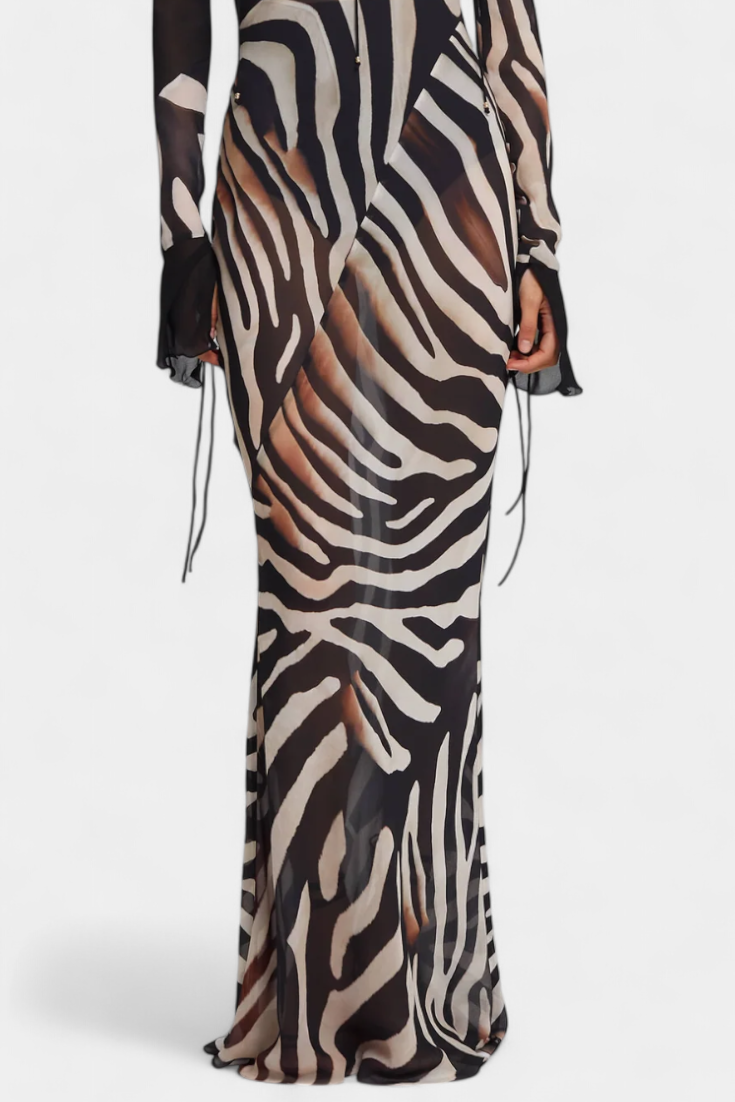 Robe Longue Imprimée Zèbre Taisia avec Décolleté Profond