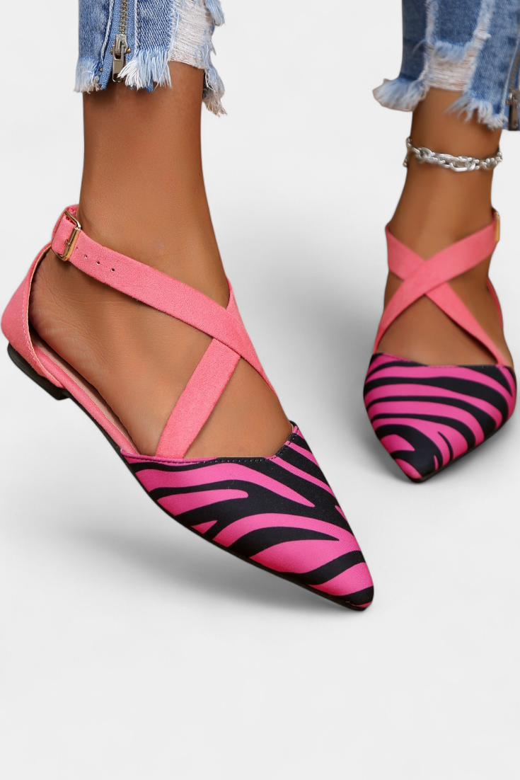Ballerines Fenna avec Imprimé Zèbre et Bandes Croisées