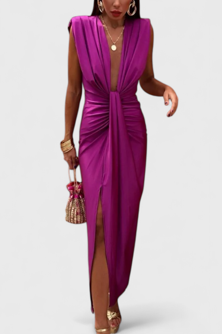 Robe Midi Froncée Lakisha avec Décolleté Profond