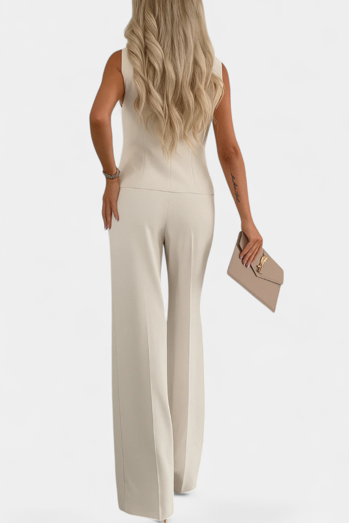 Ensemble Élégant Paloma de 2 Pièces avec Blouse Sans Manches et Pantalon Fluide