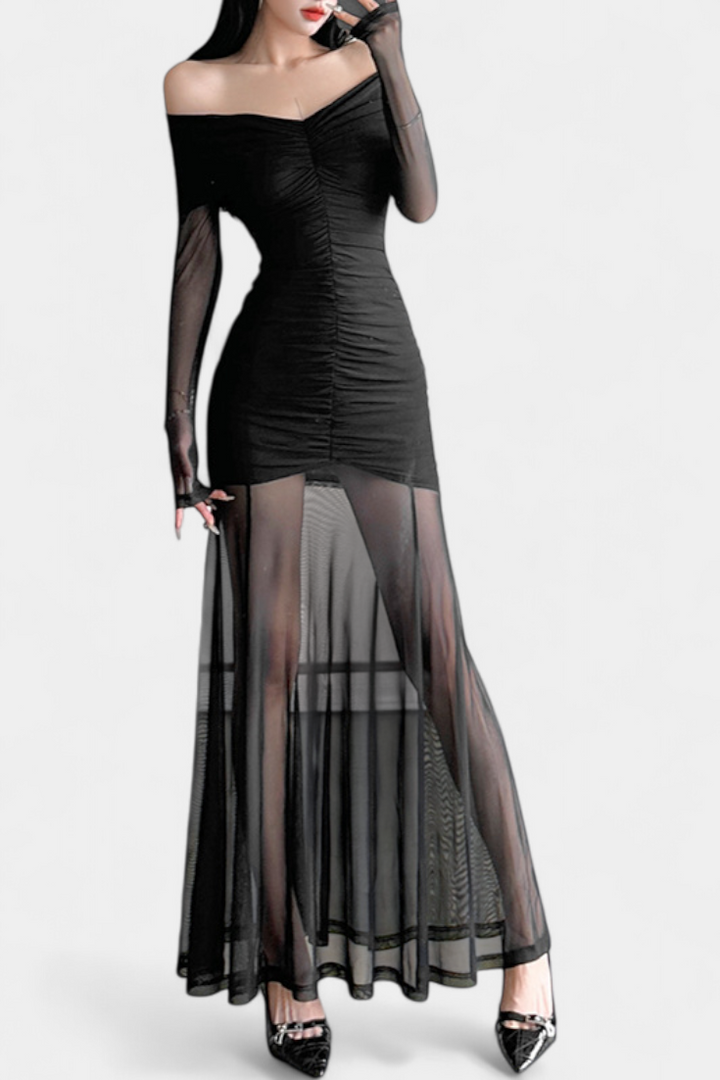 Cornella Robe Maxi Sans Manches avec Fronces Sculpturales