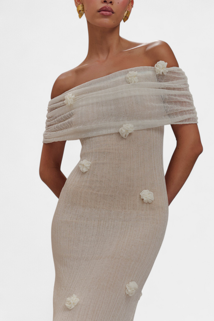 Barbara Robe Maxi en Tricot Off-Shoulder