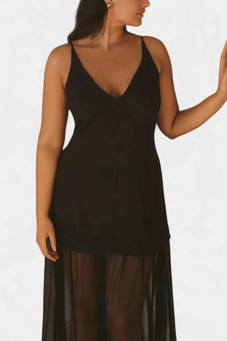 Robe Ersilien Sheer avec Superposition Semi-Transparente et Doublure Ajustée