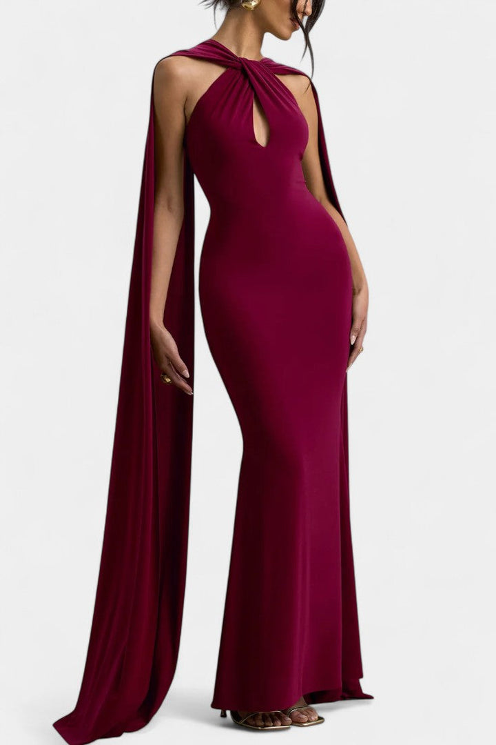 Robe Maxi Faffienia avec Décolleté Halter et Découpe en Forme de Clé