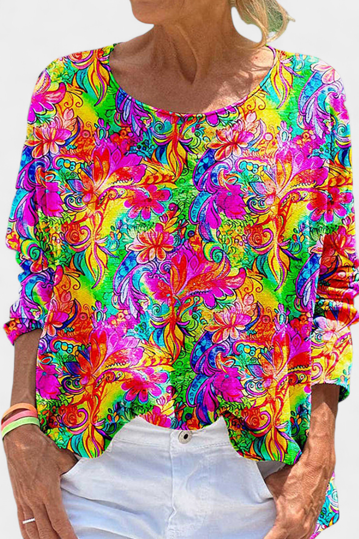 Omari Blouse Ample à Imprimé Bohémien Rétro