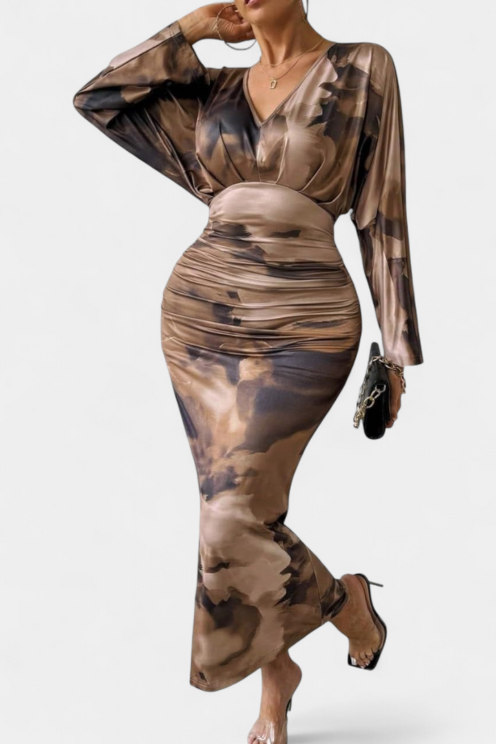 Eulalie Robe avec Manches Chauve-Souris et Col en V