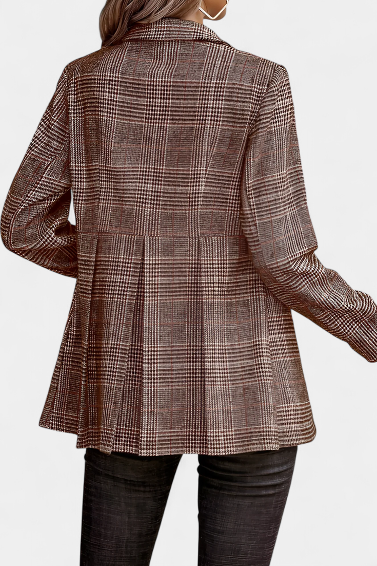 Blazer Peplum à Carreaux avec Revers en V