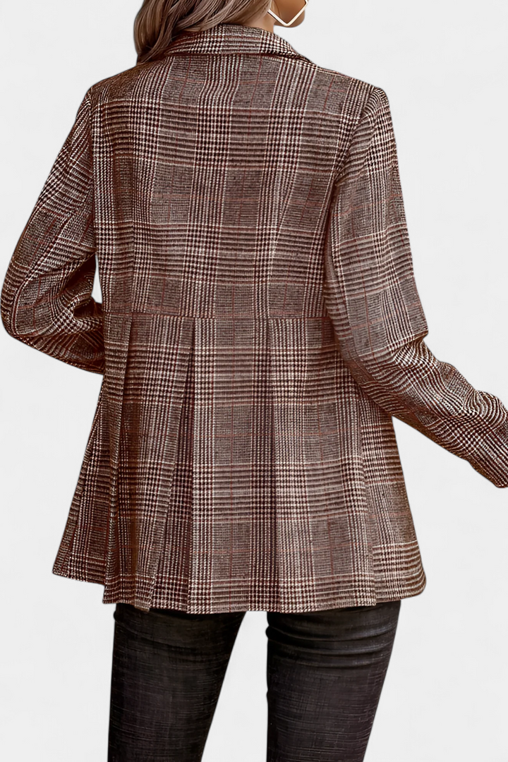 Blazer Peplum à Carreaux avec Revers en V