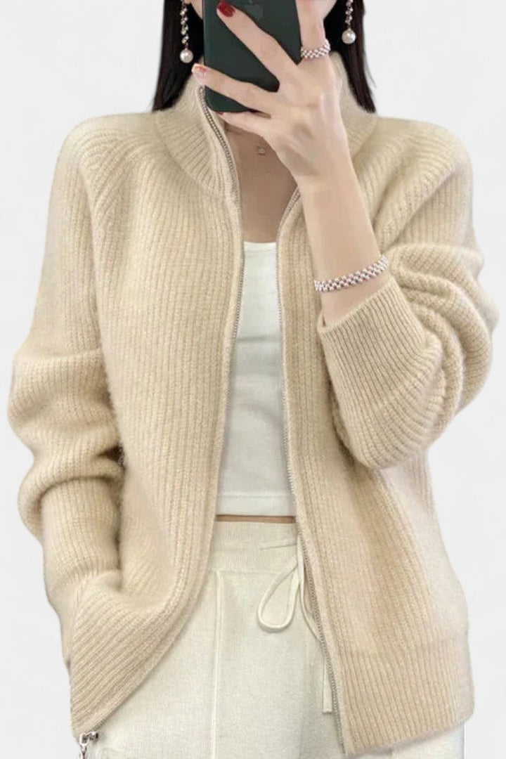 Cardigan en Maille Chelsea avec Fermeture Éclair