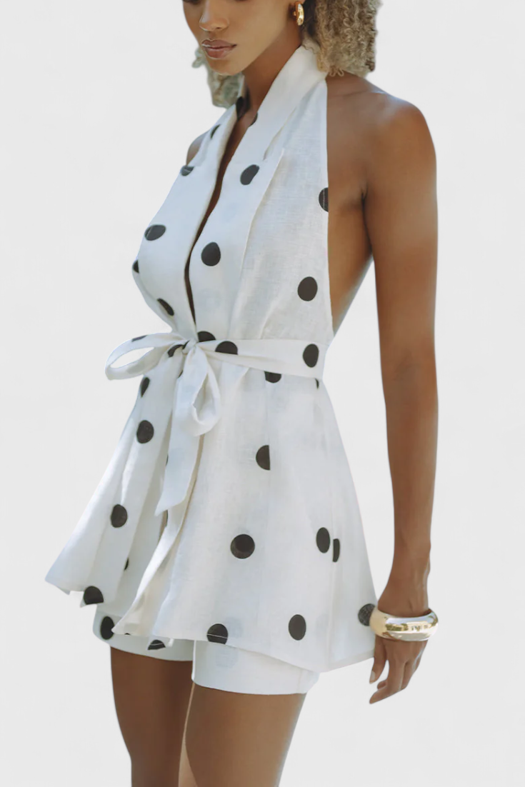 Eshra Ensemble de Top Halter et Shorts à Pois