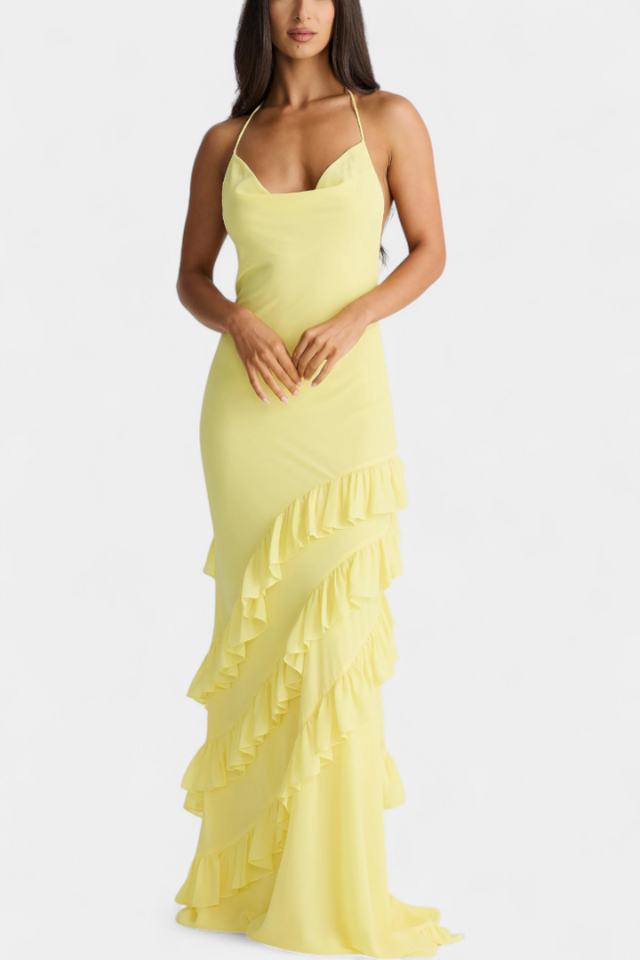 Robe Maxi Padeline avec Volants et Dos Nu