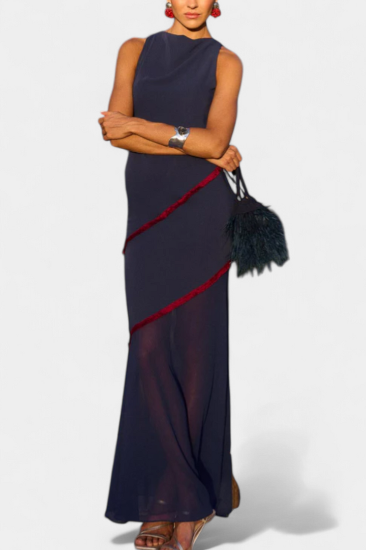 Robe Midi Bodycon Orfila avec Gaze et Franges Contrastées