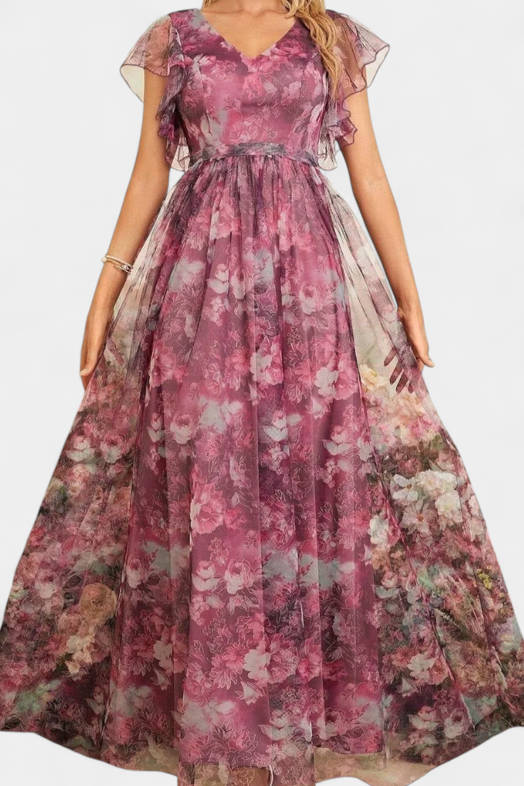 Robe Longue Aérée en Chiffon avec Imprimé Floral Mariana