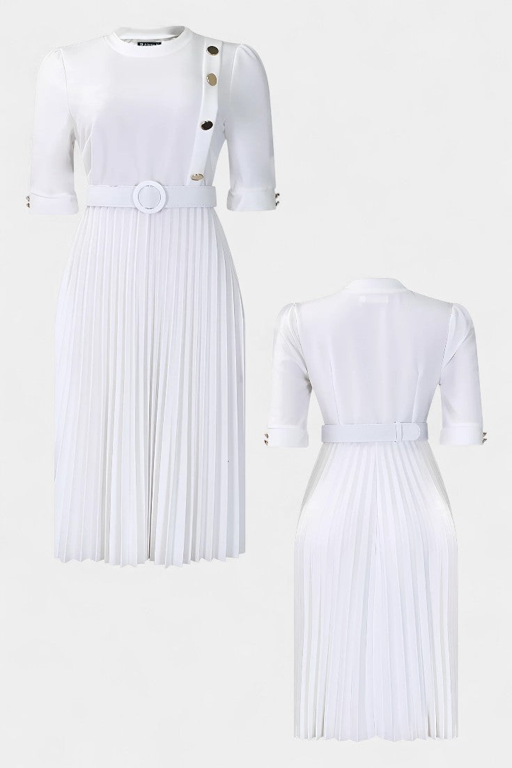 Zandie Robe avec Plis et Boutons Décoratifs