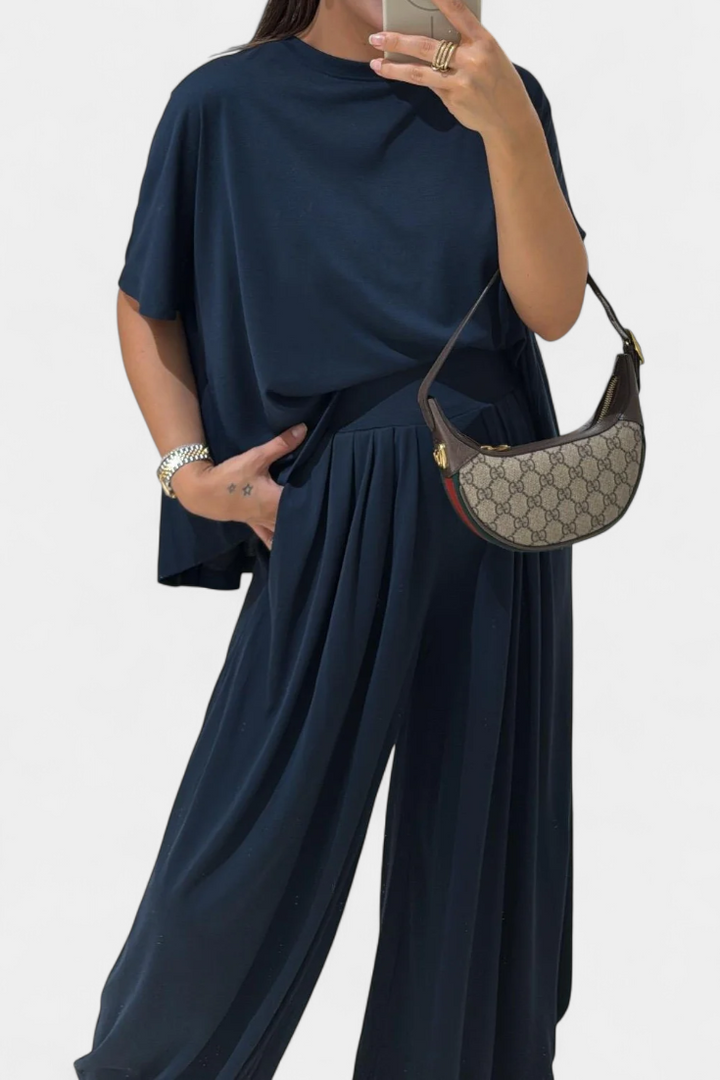 Trista Ensemble Décontracté de Top Doux et Pantalons à Jambes Larges