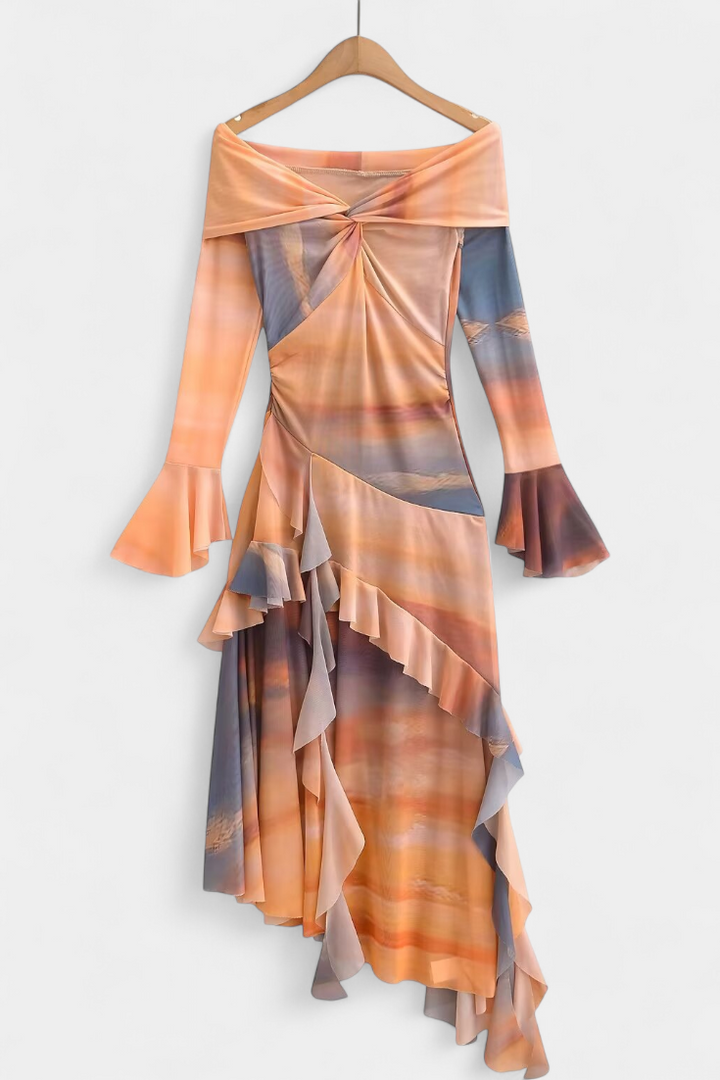 Agentha Robe Longue Asymétrique avec Imprimé Tie-Dye