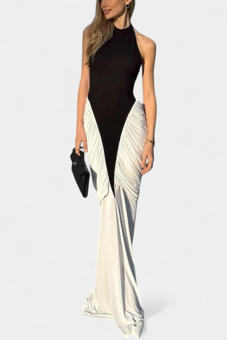 Ariana Robe Midi Bicolore avec Plis