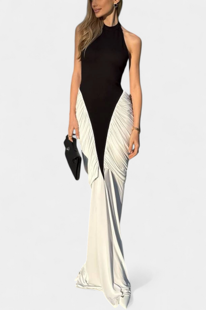 Ariana Robe Midi Bicolore avec Plis
