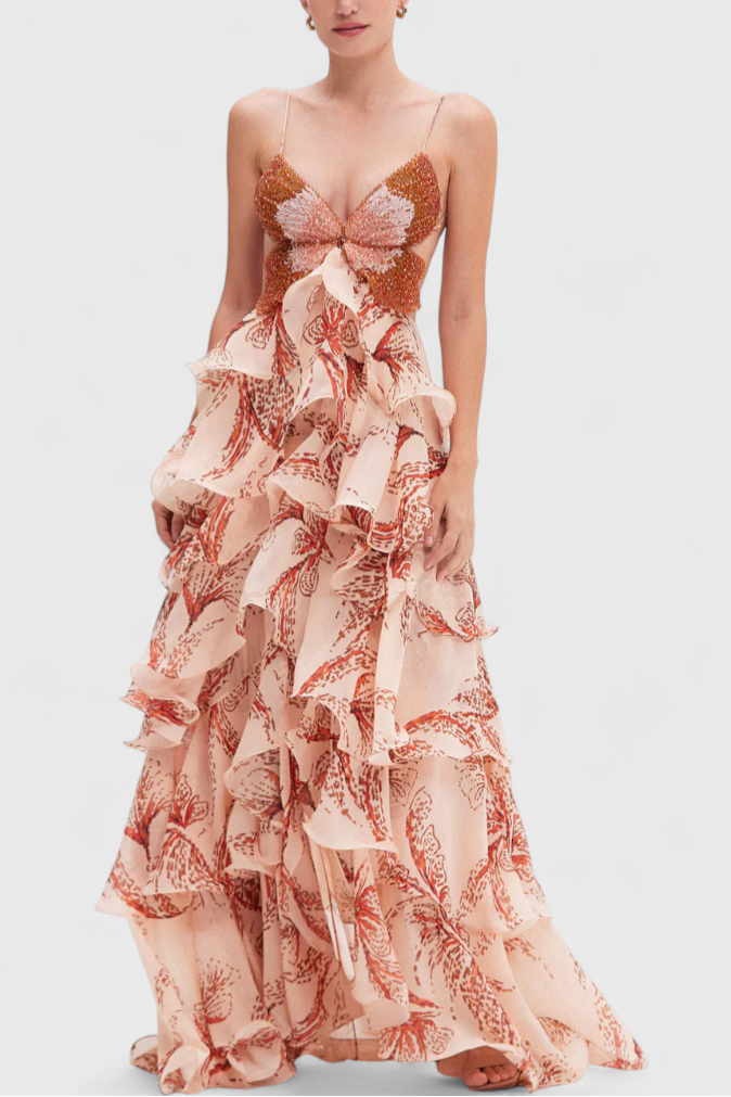 Robe Juliette avec Volants et Décolleté Bijou