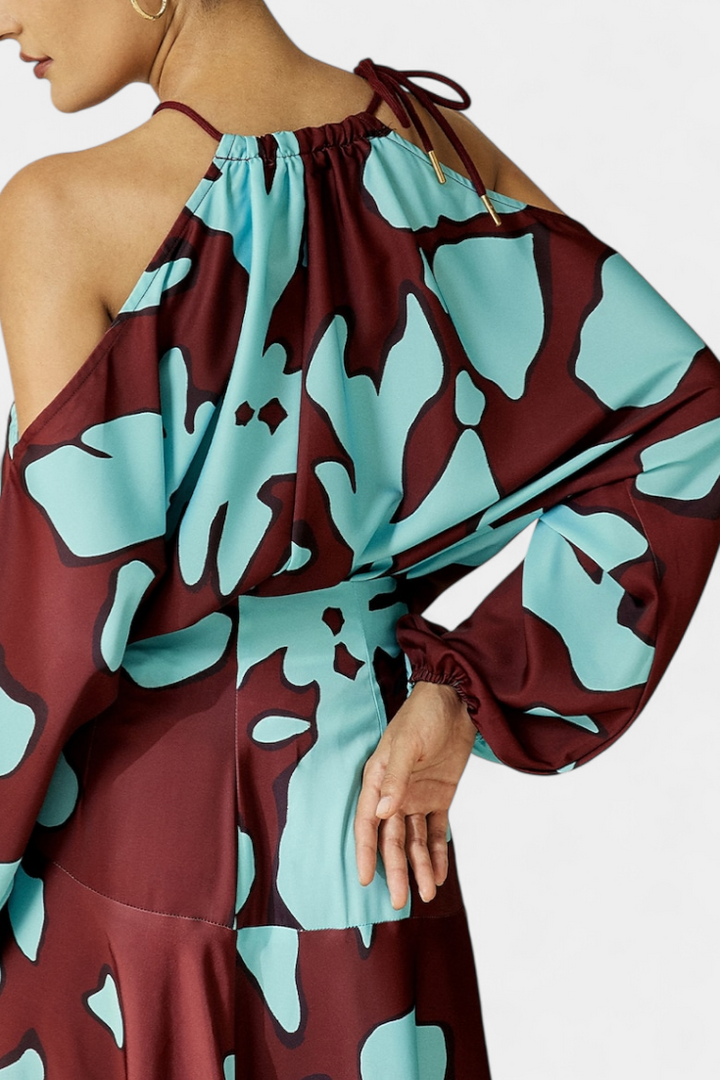 Robe Longue Monte avec Ouvertures aux Manches et Imprimé Abstrait