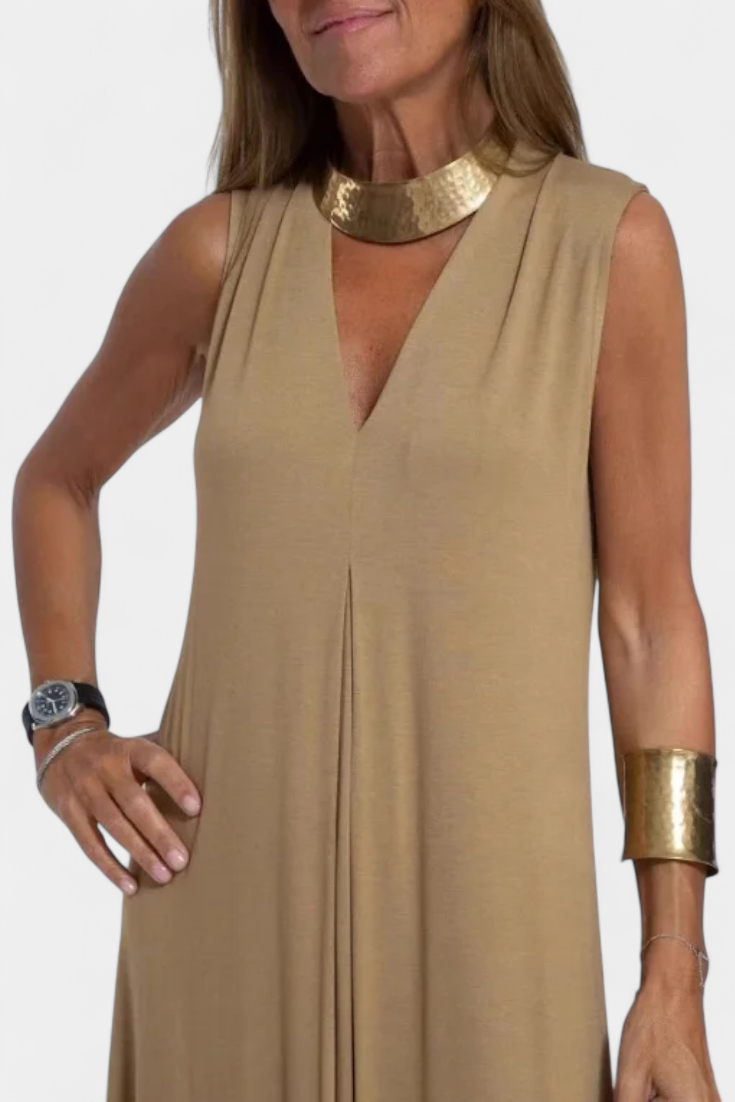 Robe Maxi Sans Manches Felisa en Couleur Unie et Silhouette Élégante