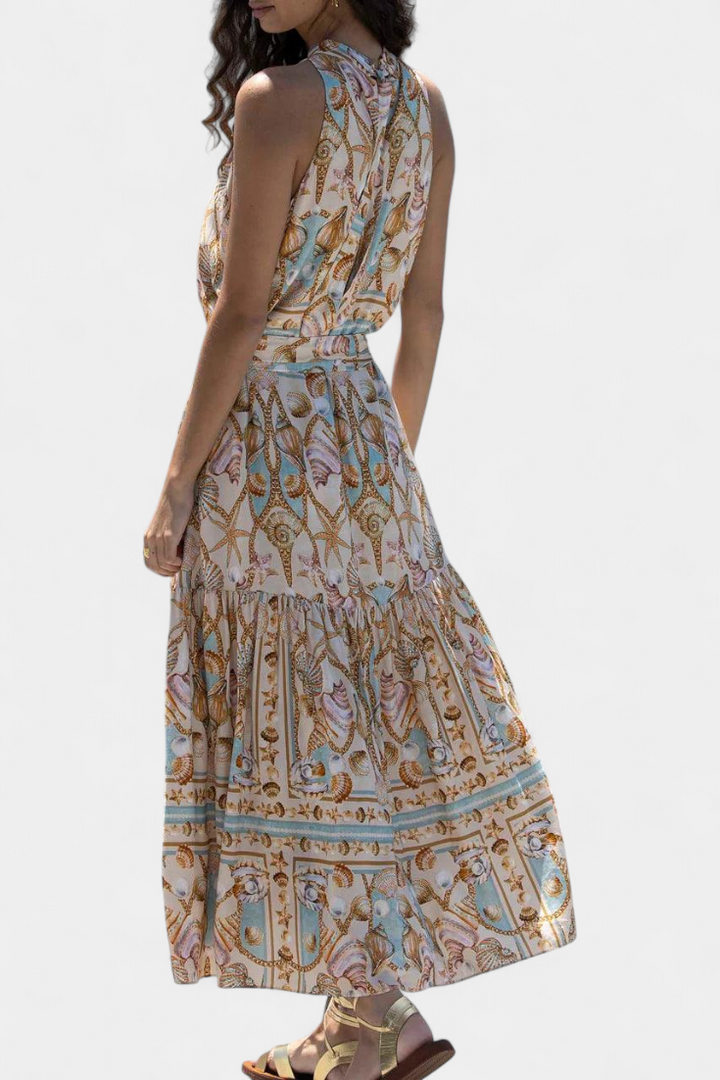 Robe Longue Silky Teófila avec Imprimé Trésors de l'Océan