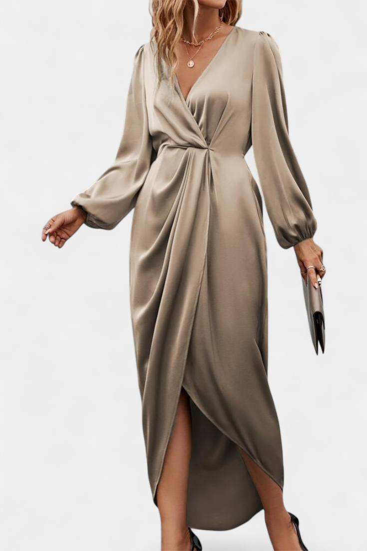 Giada Robe Longue Élégante avec Décolleté en V et Fente Latérale