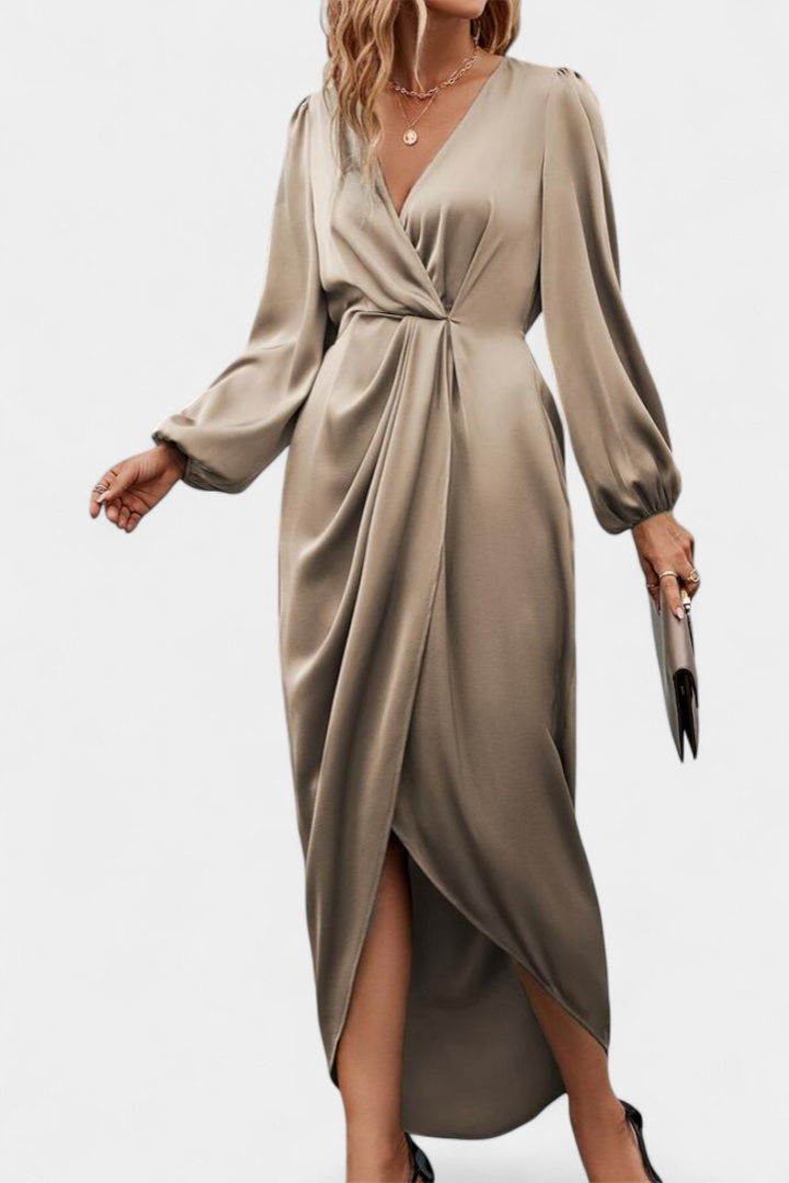 Giada Robe Longue Élégante avec Décolleté en V et Fente Latérale