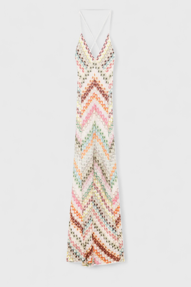 Robe Longue en Dentelle Agustina avec Décolleté en V et Motif Zigzag