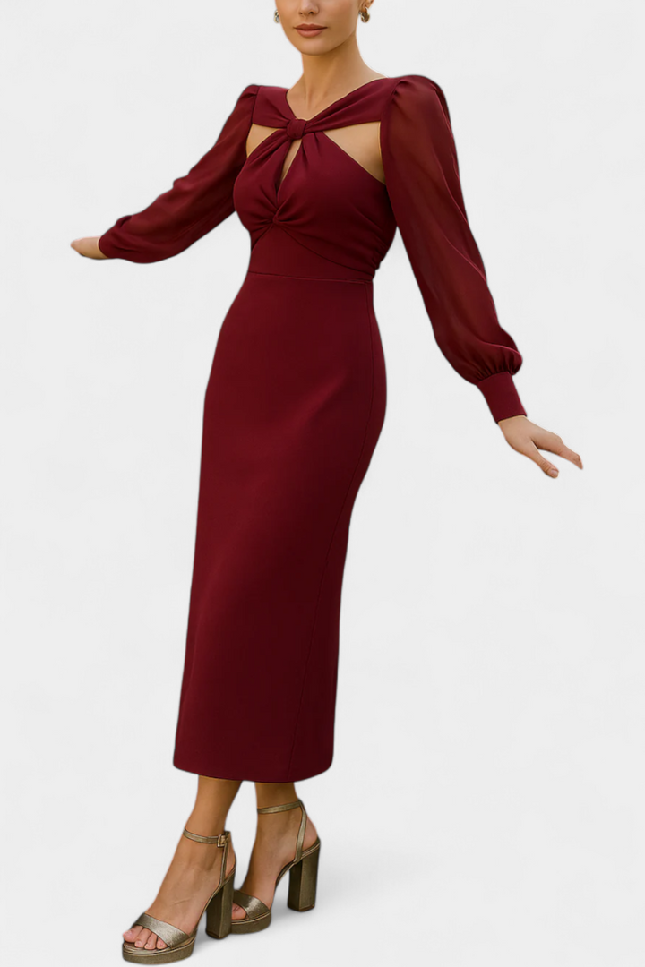 Robe Midi Julissa Bordeaux avec Détail Noué et Dos Ouvert