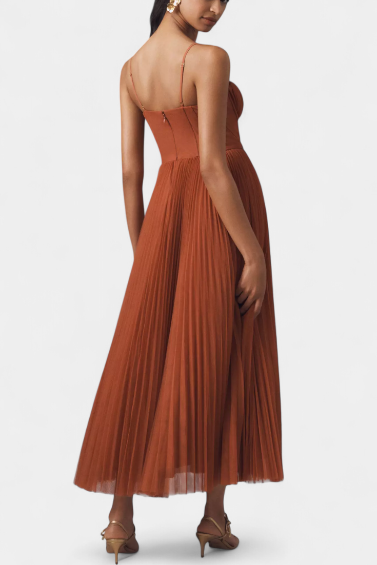 Ottilie Robe en Chiffon Plissé avec Corset Sculpté et Décolleté en Coeur