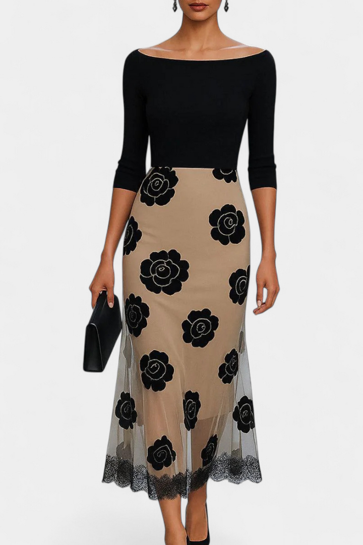 Robe Midi Halsey Élégance Contrastée