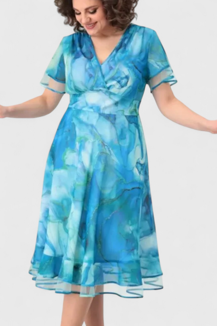 Robe Almira en Tulle Bleu avec Imprimé Aquarelle