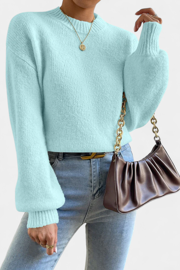 Pull Mae à Col Rond avec Manches Bouffantes