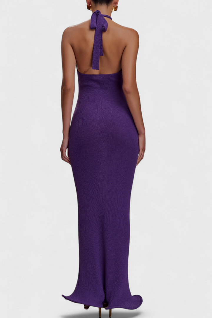 Robe Longue Trinity en Tricot avec Décolleté Halter et Dos Nu