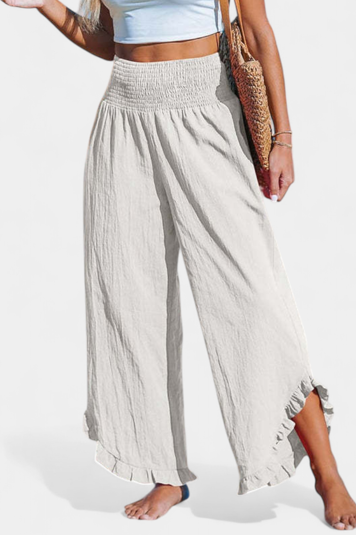Justina Pantalon Palazzo avec Volants et Taille Haute