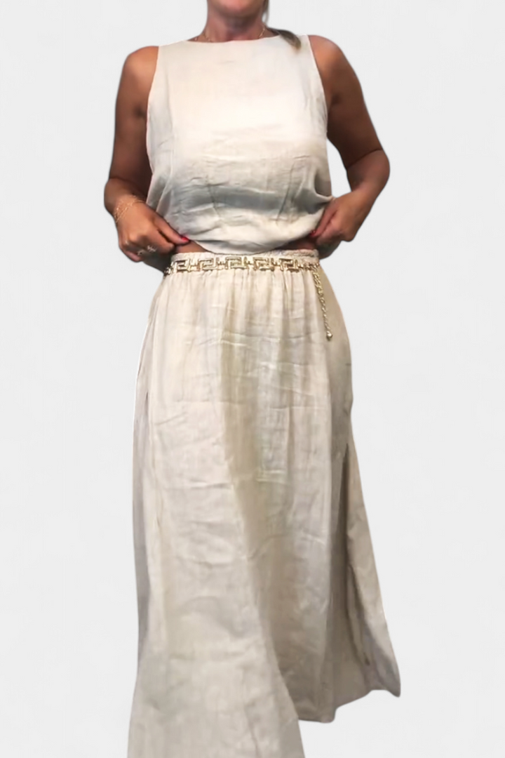 Ensemble Meliora en Lin et Coton avec Gilet Sans Manches et Jupe
