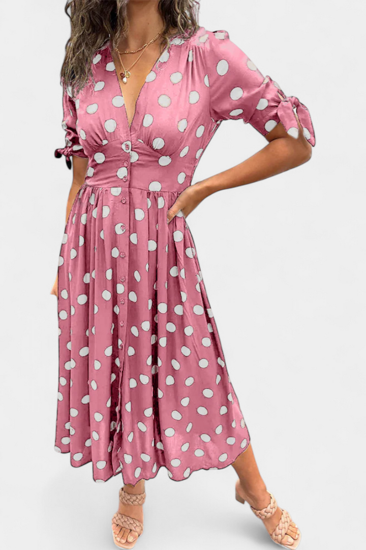 Robe Midi à Pois Lizzie avec Décolleté en V Profond