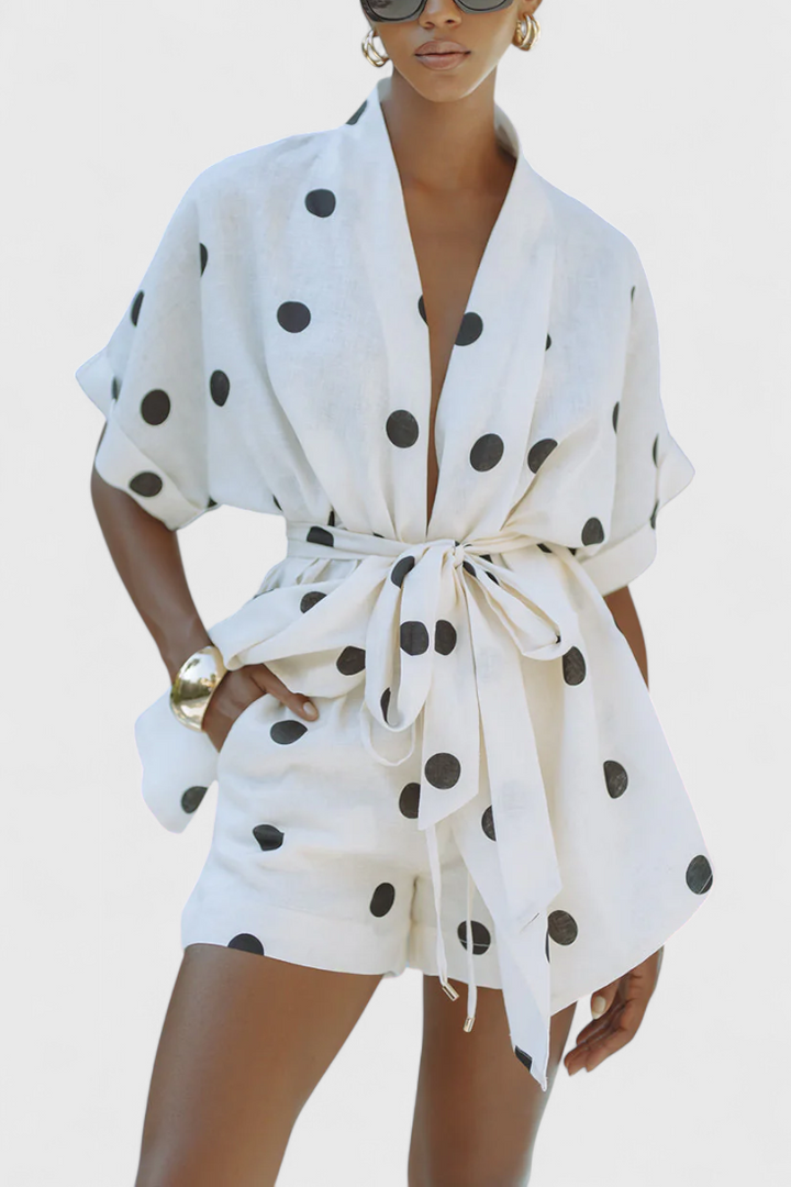 Ensemble Kimono Avila avec Nœud et Shorts à Pois
