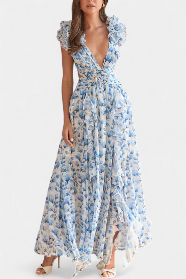 Robe Zuleika en Chiffon avec Volants et Ouvertures Latérales