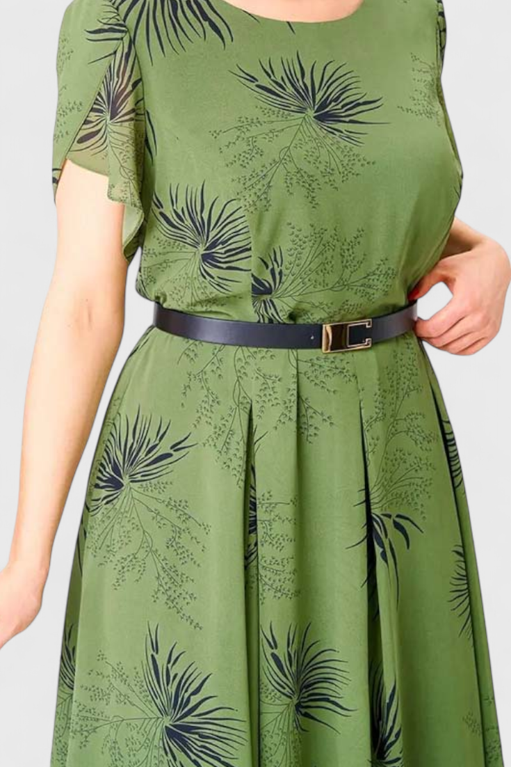 Robe Midi en Chiffon Vert Lupita avec Coupe en A