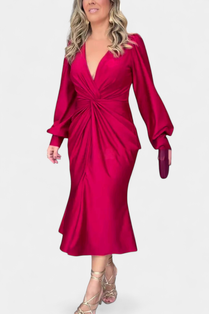 Alouette Robe Longue à Manches Longues avec Col en V